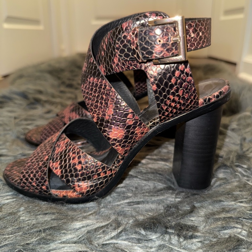 Black and Red Snake Print Block Heels
